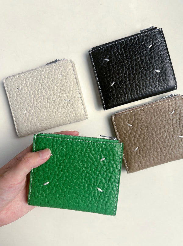 STITCHES LEATHER HALF WALLET