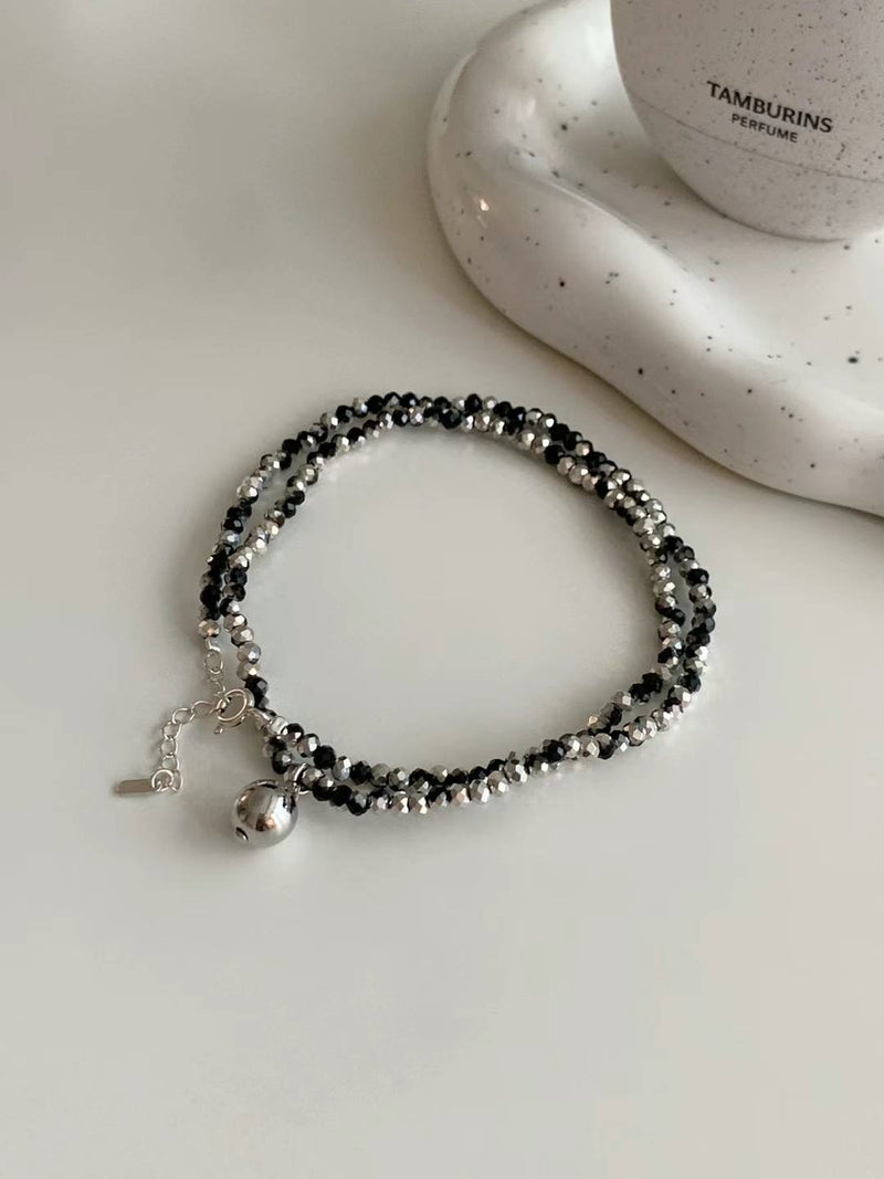 BLACK BEADS N SILVER NECKLACE