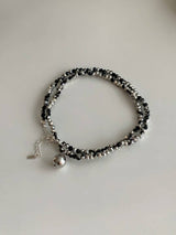 BLACK BEADS N SILVER NECKLACE