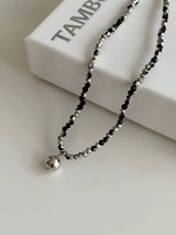 BLACK BEADS N SILVER NECKLACE