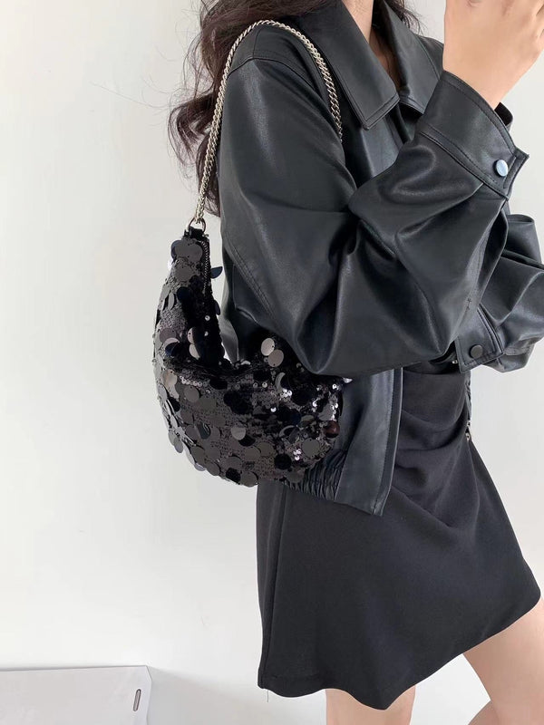 SEQUINS CHAIN HOBO BAG